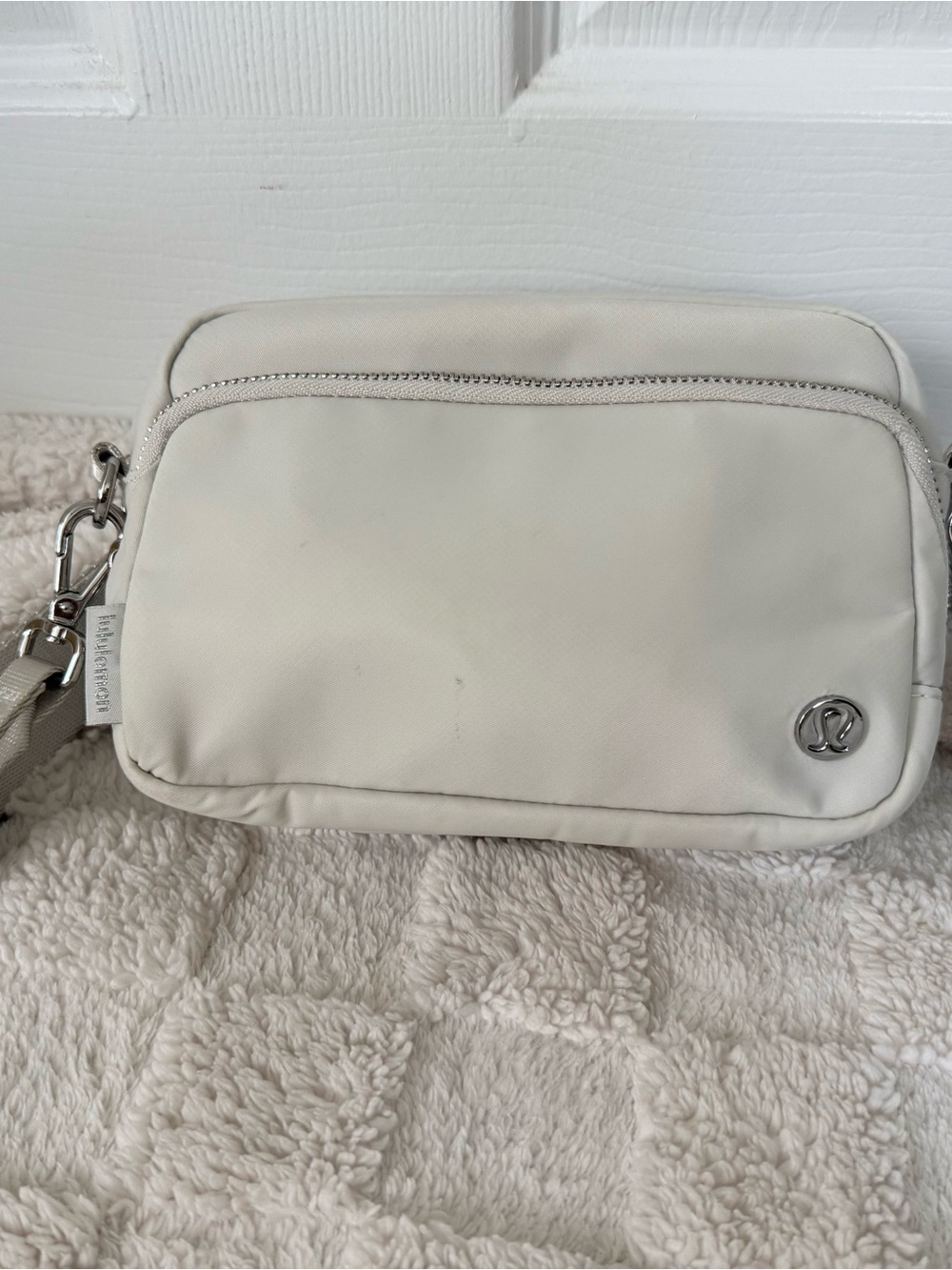 lululemon athletica Cream Crossbody Belt Bag with Silver Accent